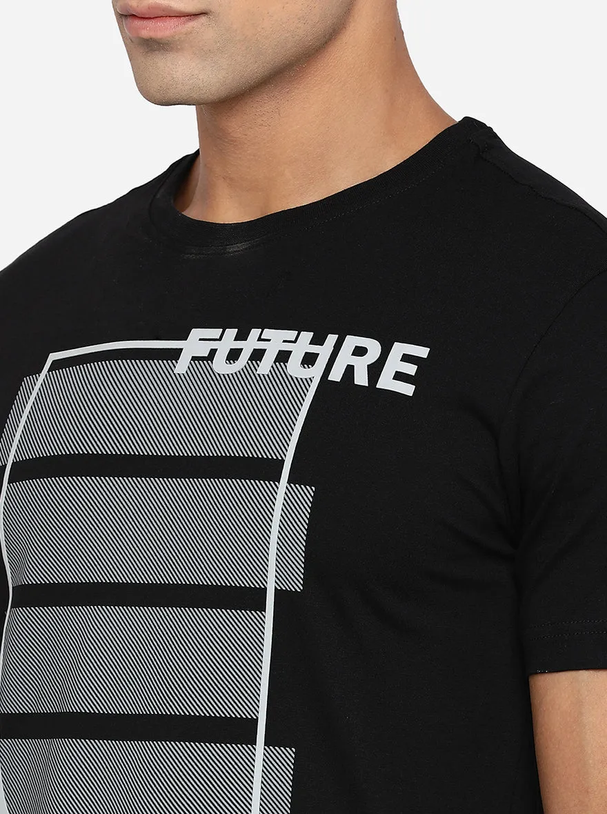 Black Printed Slim Fit T-Shirt | Greenfibre