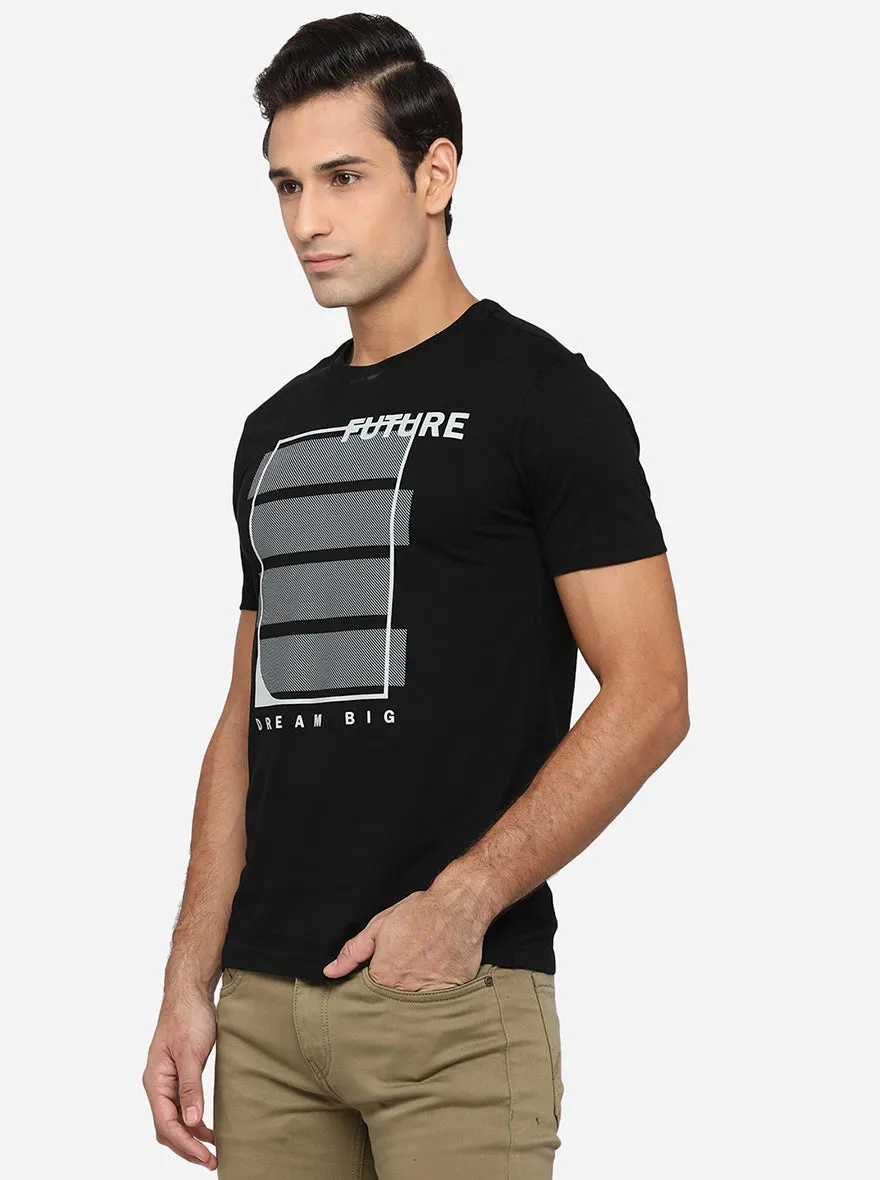 Black Printed Slim Fit T-Shirt | Greenfibre