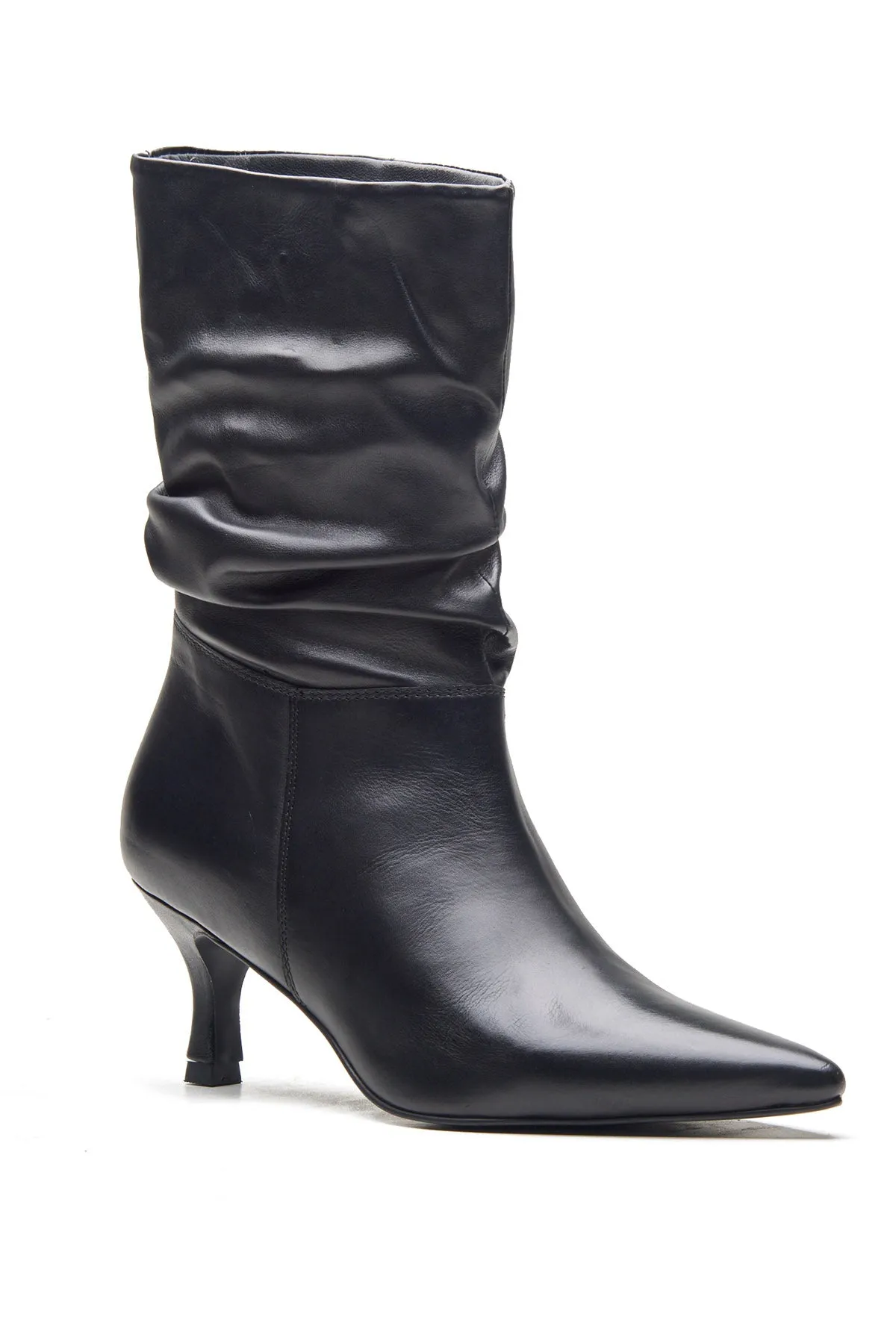 Black Ruched Heel Ankle Boots