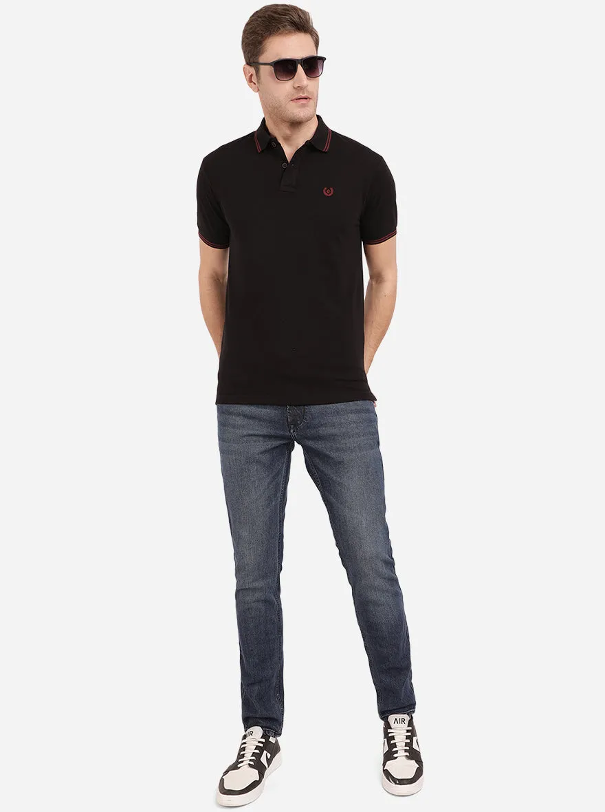Black Solid Slim Fit Polo T-Shirt | Greenfibre