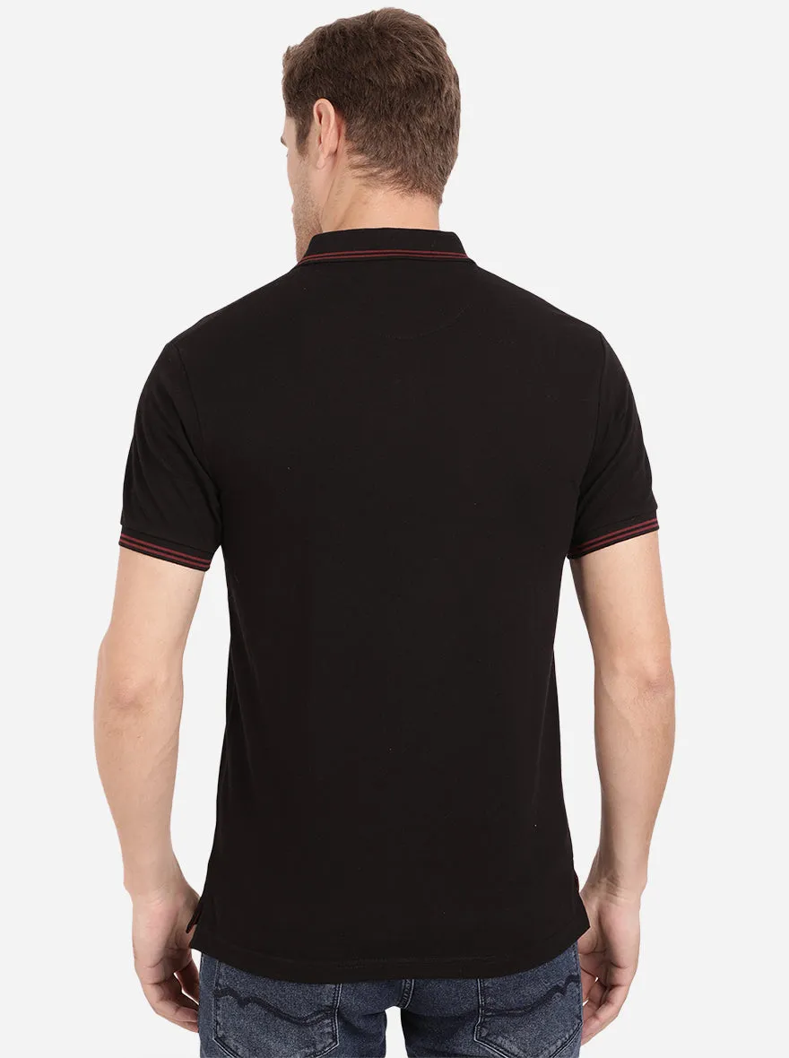 Black Solid Slim Fit Polo T-Shirt | Greenfibre