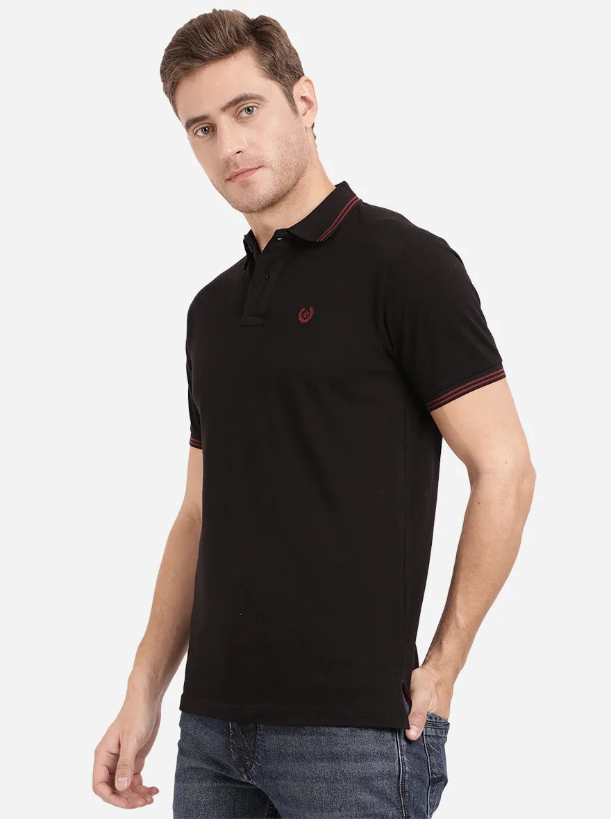 Black Solid Slim Fit Polo T-Shirt | Greenfibre