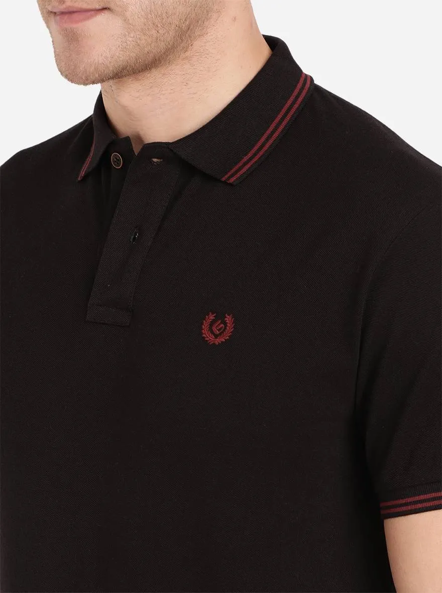 Black Solid Slim Fit Polo T-Shirt | Greenfibre