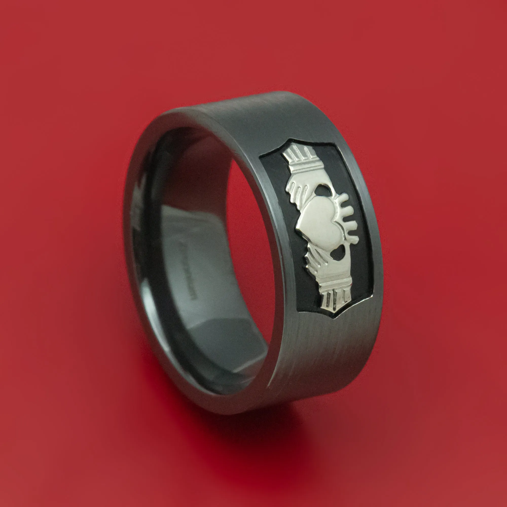 Black Zirconium Celtic Claddagh Ring with Cerakote Custom Made