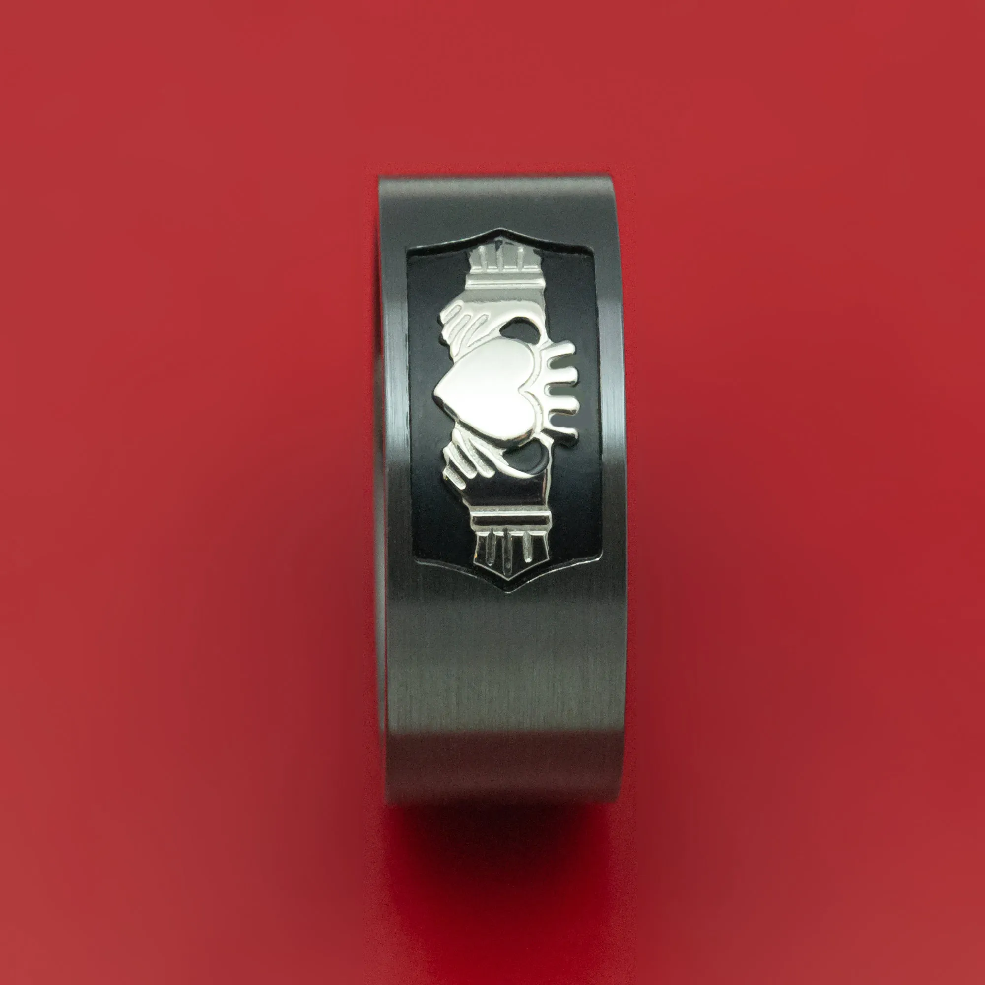 Black Zirconium Celtic Claddagh Ring with Cerakote Custom Made