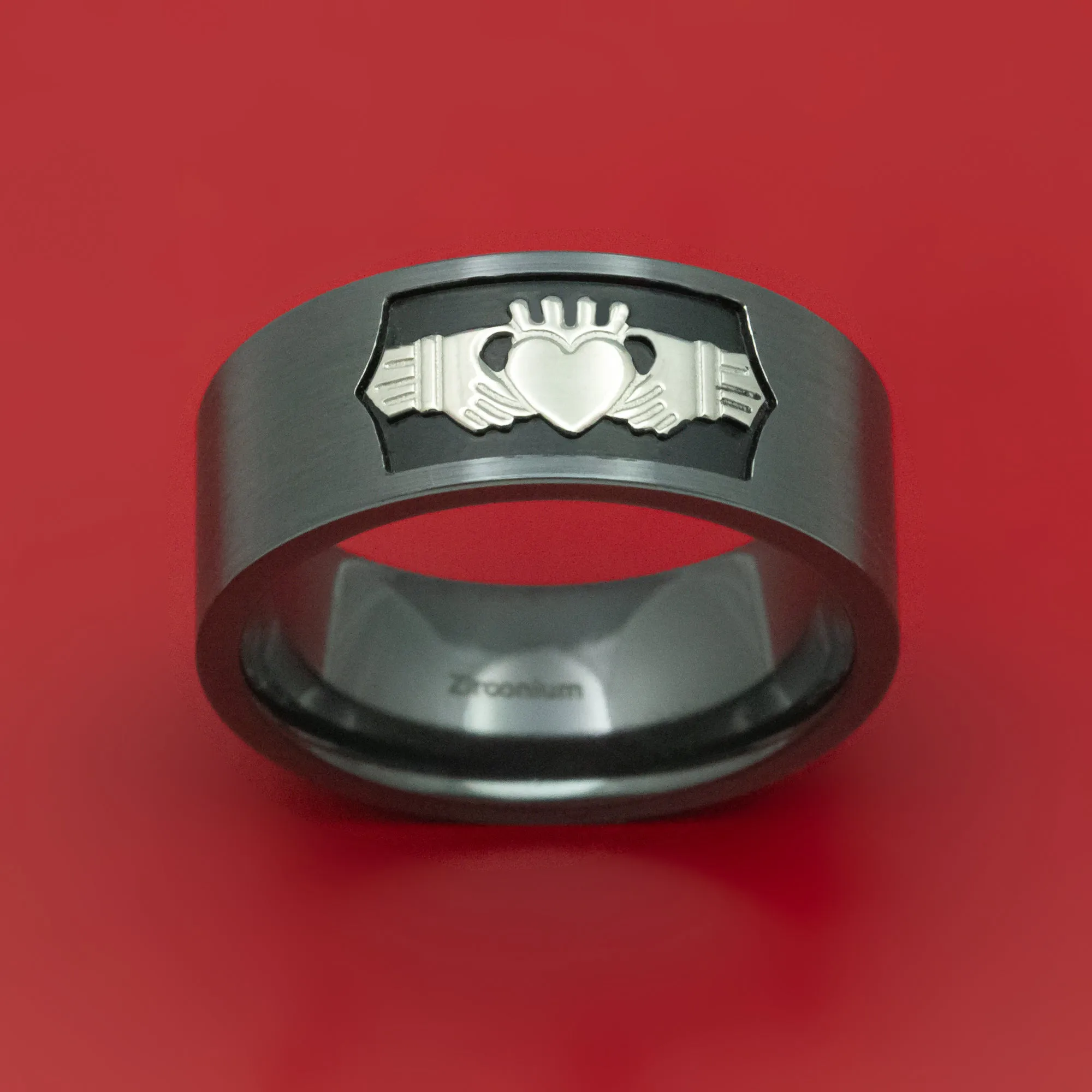 Black Zirconium Celtic Claddagh Ring with Cerakote Custom Made