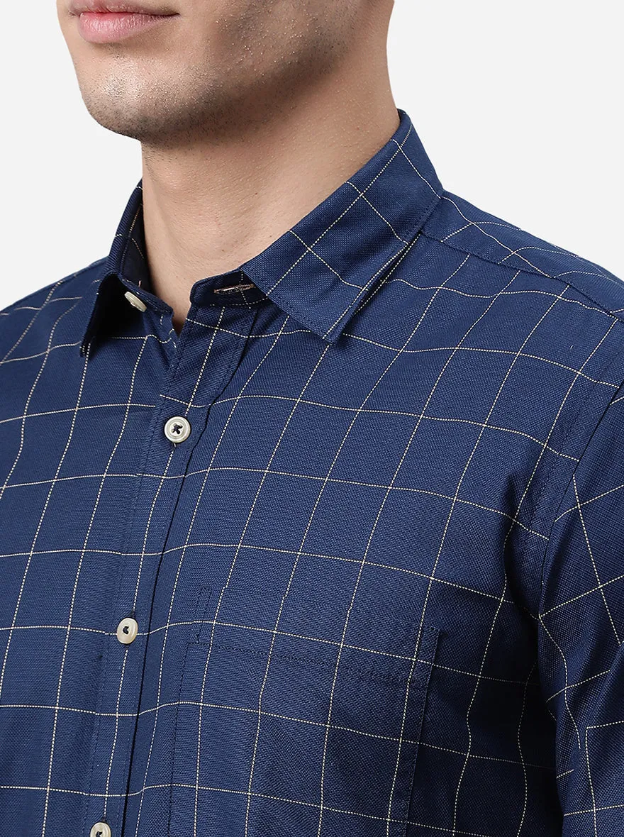 Blue Checked Slim Fit Casual Shirt | JadeBlue