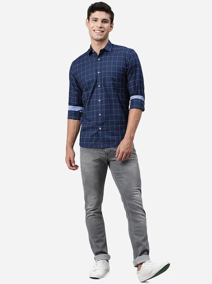 Blue Checked Slim Fit Casual Shirt | JadeBlue