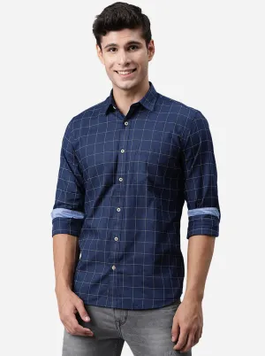 Blue Checked Slim Fit Casual Shirt | JadeBlue