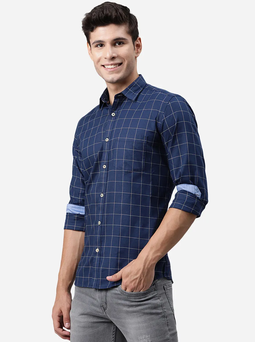 Blue Checked Slim Fit Casual Shirt | JadeBlue