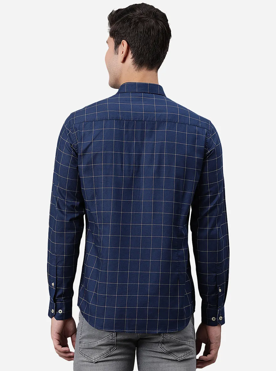 Blue Checked Slim Fit Casual Shirt | JadeBlue