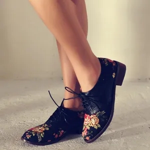 Brand Shoes Woman Print Brogue Oxford Shoes National Style PU Flats Shoes Bohemia Moccasins Ladies Shoes