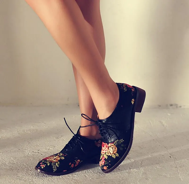 Brand Shoes Woman Print Brogue Oxford Shoes National Style PU Flats Shoes Bohemia Moccasins Ladies Shoes