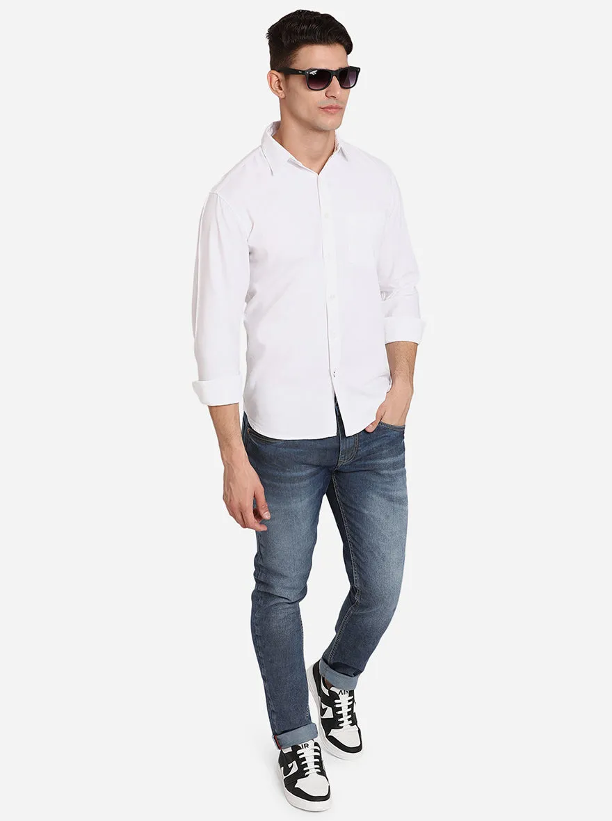 Bright White Solid Slim Fit Semi Casual Shirt | Greenfibre
