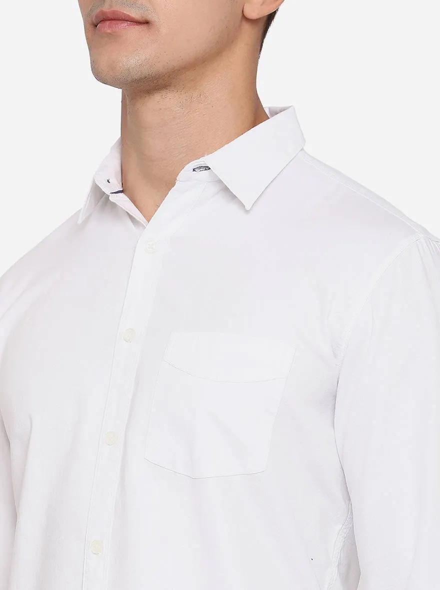 Bright White Solid Slim Fit Semi Casual Shirt | Greenfibre
