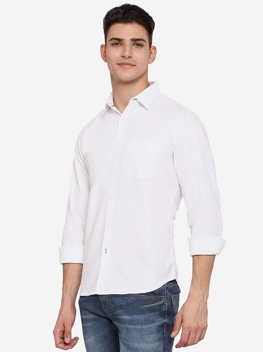 Bright White Solid Slim Fit Semi Casual Shirt | Greenfibre