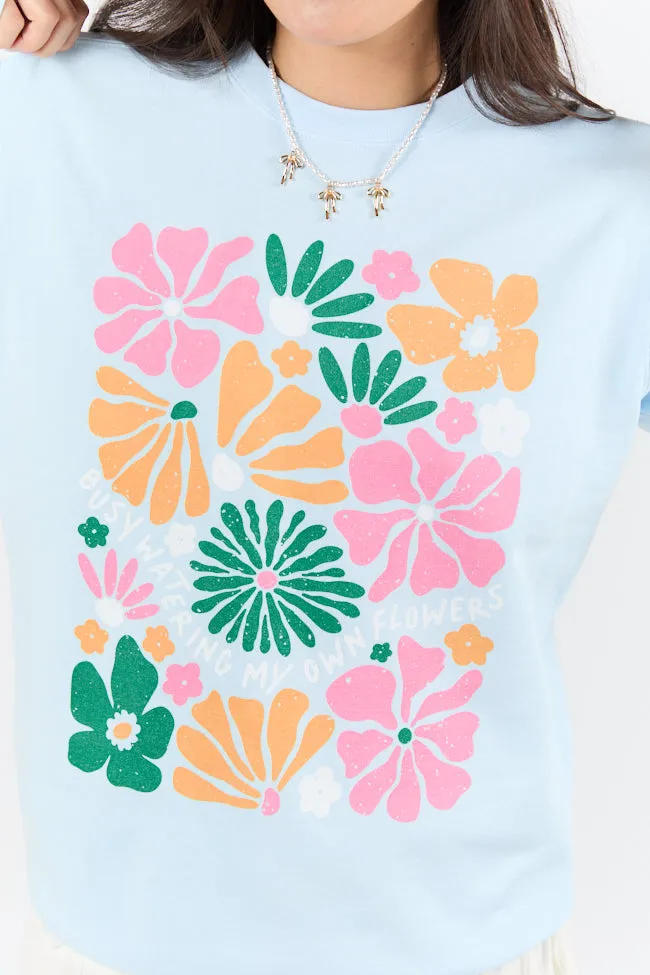 Busy Watering My Flowers Blue Graphic Sweatshirt