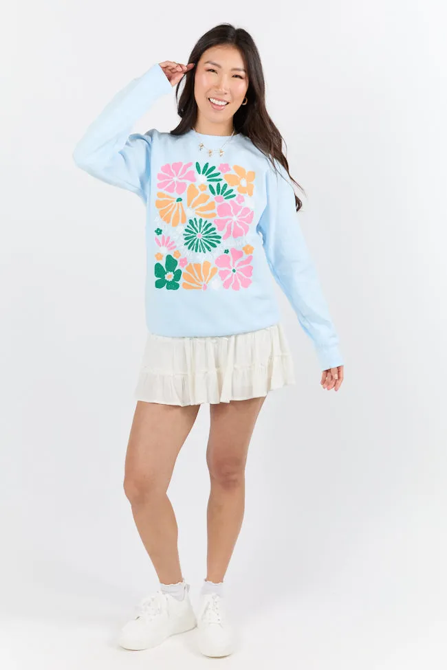 Busy Watering My Flowers Blue Graphic Sweatshirt