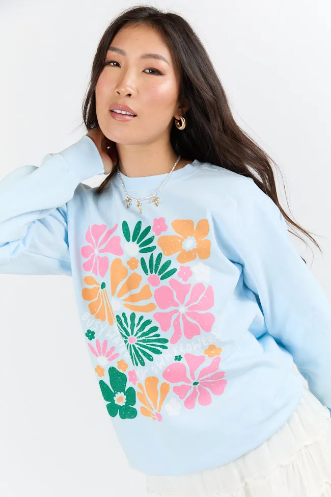 Busy Watering My Flowers Blue Graphic Sweatshirt