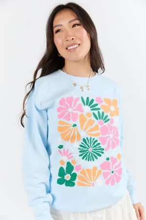 Busy Watering My Flowers Blue Graphic Sweatshirt