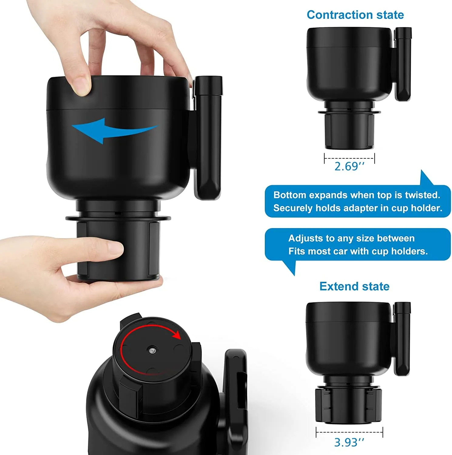 Car Cup Holder 2-in-1, Custom-Fit For Car, Car Cup Holder Expander Adapter with Adjustable Base, Car Cup Holder Expander Organizer with Phone Holder WAHA233