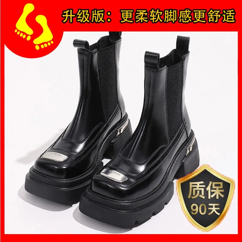 Chelsea Stylish Autumn and Winter Thick Sole Square Toe Smoke Pipe Boots