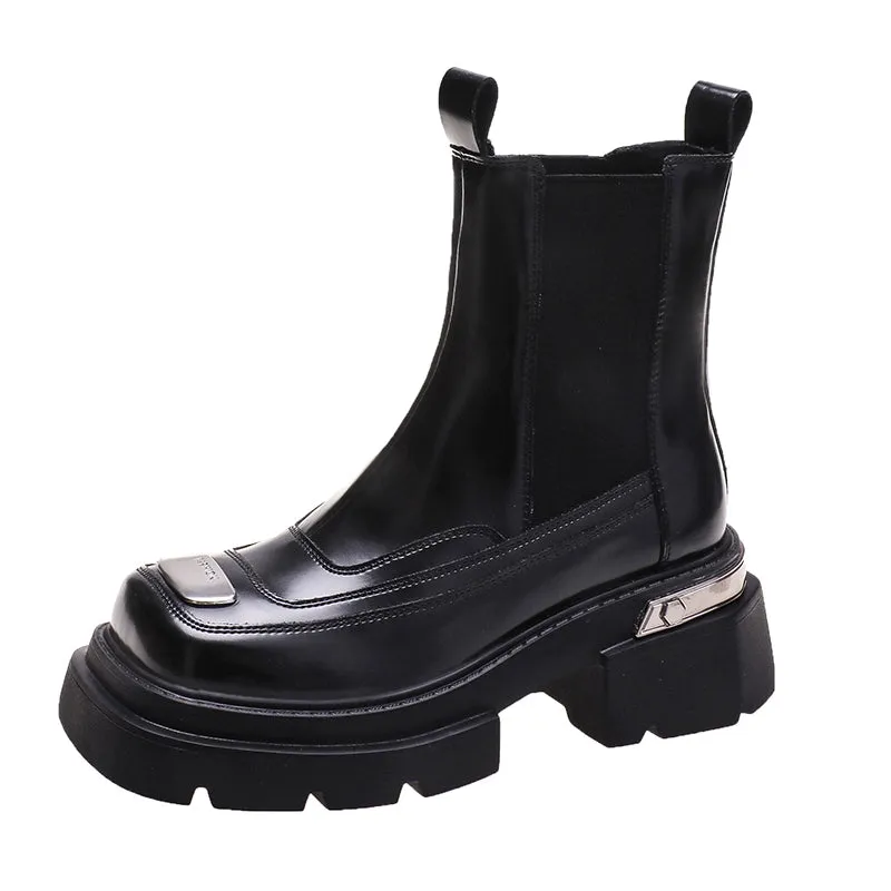 Chelsea Stylish Autumn and Winter Thick Sole Square Toe Smoke Pipe Boots