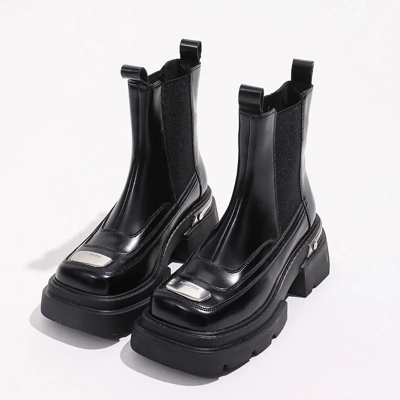 Chelsea Stylish Autumn and Winter Thick Sole Square Toe Smoke Pipe Boots