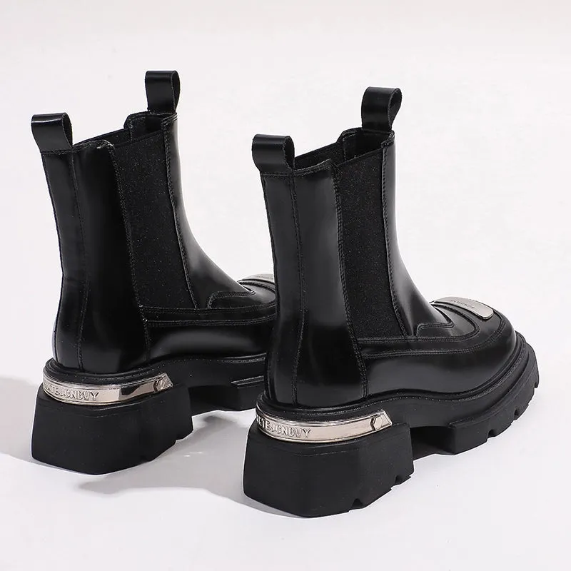 Chelsea Stylish Autumn and Winter Thick Sole Square Toe Smoke Pipe Boots