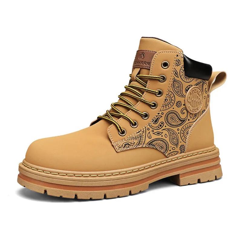 (Copy) Men's high top Martin boots autumn and winter outdoor casual workwear shoes retro frosted surface thick soled yellow boots