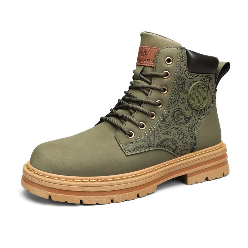(Copy) Men's high top Martin boots autumn and winter outdoor casual workwear shoes retro frosted surface thick soled yellow boots
