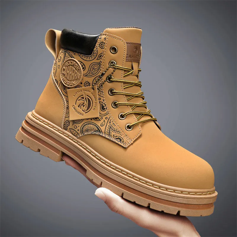 (Copy) Men's high top Martin boots autumn and winter outdoor casual workwear shoes retro frosted surface thick soled yellow boots