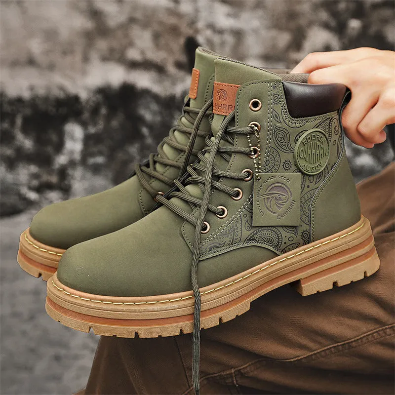 (Copy) Men's high top Martin boots autumn and winter outdoor casual workwear shoes retro frosted surface thick soled yellow boots