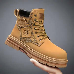(Copy) Men's high top Martin boots autumn and winter outdoor casual workwear shoes retro frosted surface thick soled yellow boots