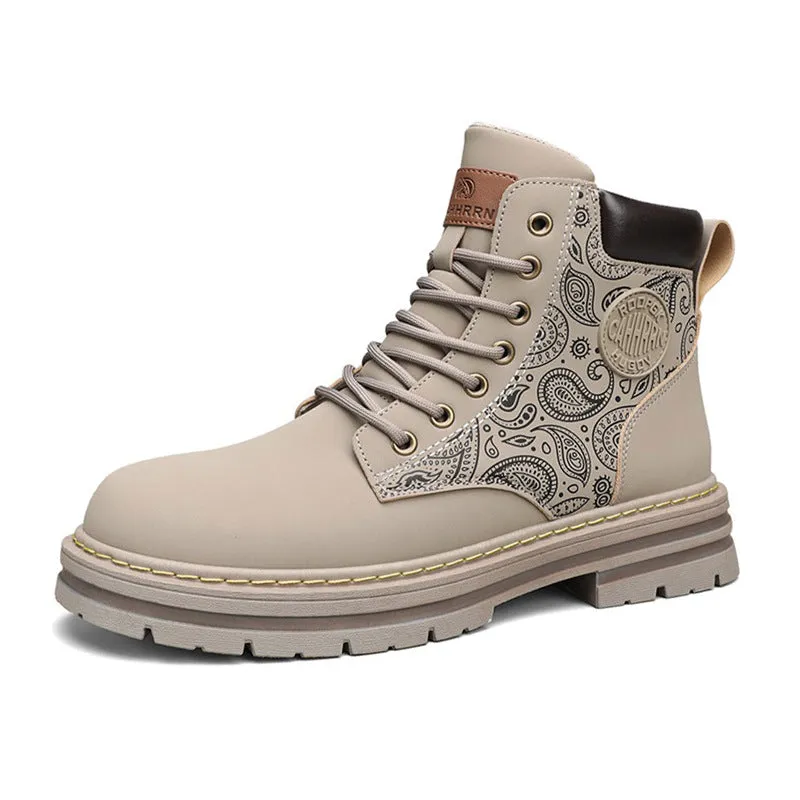 (Copy) Men's high top Martin boots autumn and winter outdoor casual workwear shoes retro frosted surface thick soled yellow boots