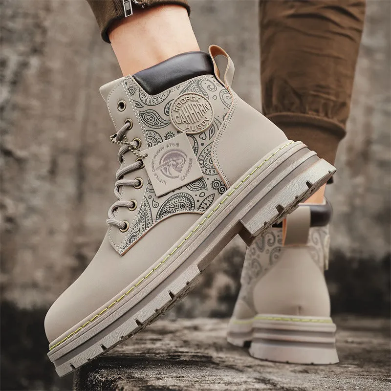(Copy) Men's high top Martin boots autumn and winter outdoor casual workwear shoes retro frosted surface thick soled yellow boots