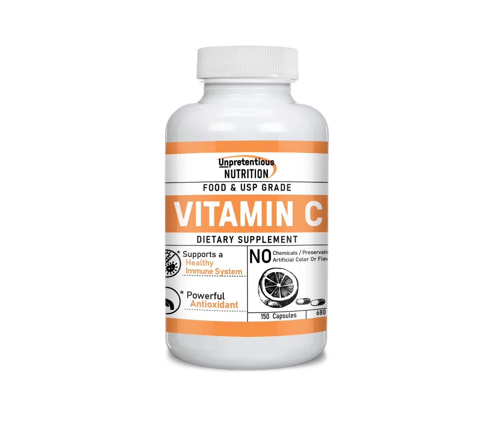 Cápsulas de vitamina C de Nutrición Unpretencitiva, 1000 % de valor diario, 600 mg, ácido L-ascórbico, vegano, sistema inmunitario saludable, satisfacción garantizada.