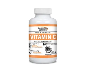 Cápsulas de vitamina C de Nutrición Unpretencitiva, 1000 % de valor diario, 600 mg, ácido L-ascórbico, vegano, sistema inmunitario saludable, satisfacción garantizada.