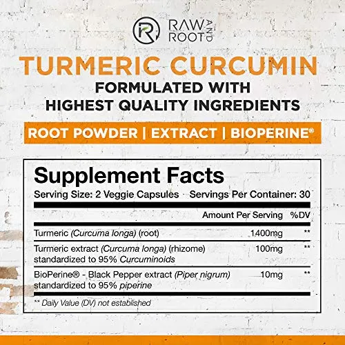 Cúrcuma Curcumina con Bioperine Extracto de pimienta negra – antiinflamatorio, salud de las articulaciones, 95% Curcuminoides – Suplemento Dietético, 60