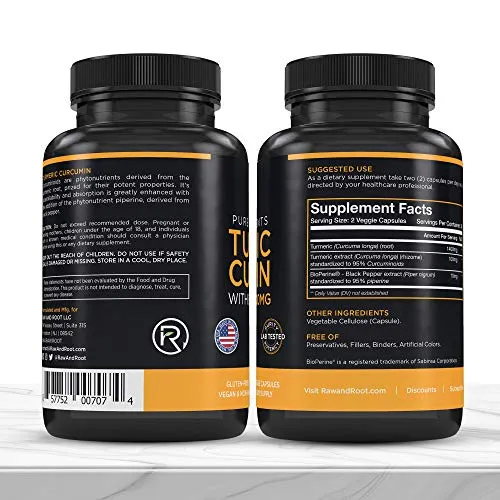 Cúrcuma Curcumina con Bioperine Extracto de pimienta negra – antiinflamatorio, salud de las articulaciones, 95% Curcuminoides – Suplemento Dietético, 60