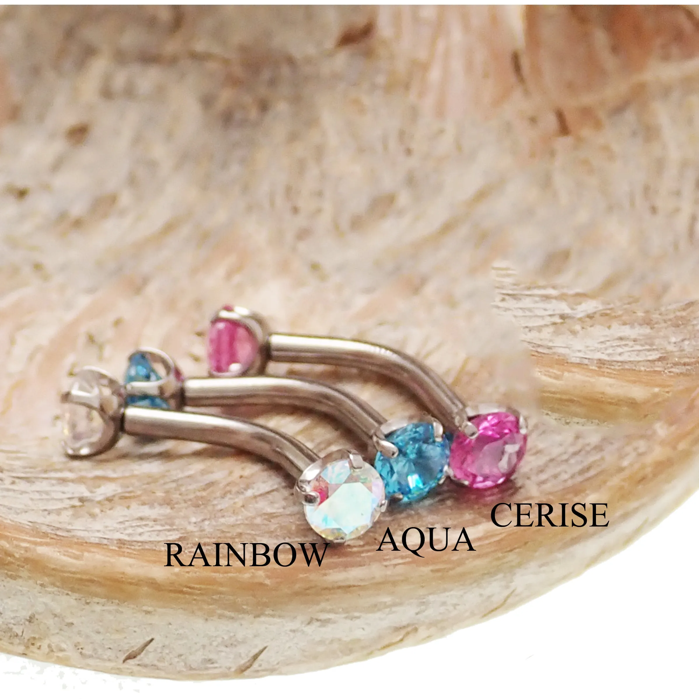 CZ Push Fit Titanium Curve Bar 18g, 16g, 14g 3mm stones