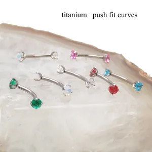 CZ Push Fit Titanium Curve Bar 18g, 16g, 14g 3mm stones