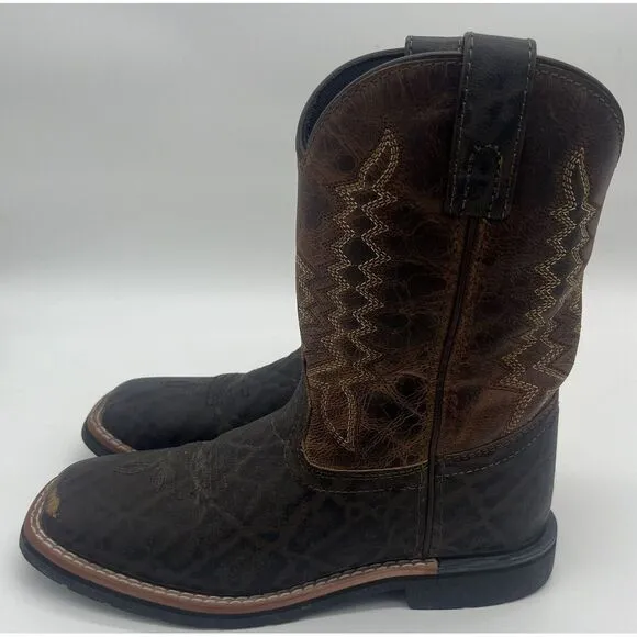 Dan‎ Post Western Brown Leather Buckaroo Stockman Cowboy Boots Youth Size 3 D