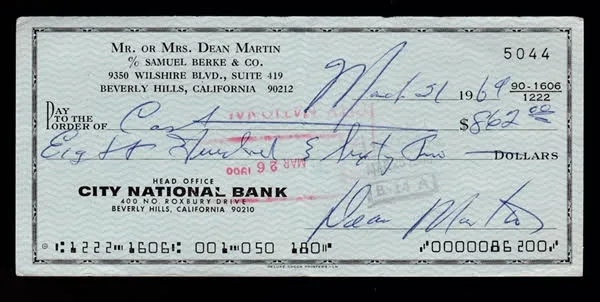 DEAN MARTIN HAND-SIGND CHECK WITH PHOTO