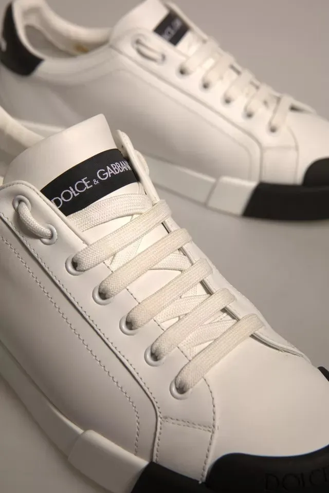 Dolce & Gabbana White Leather Logo Portofino Sneakers Shoes