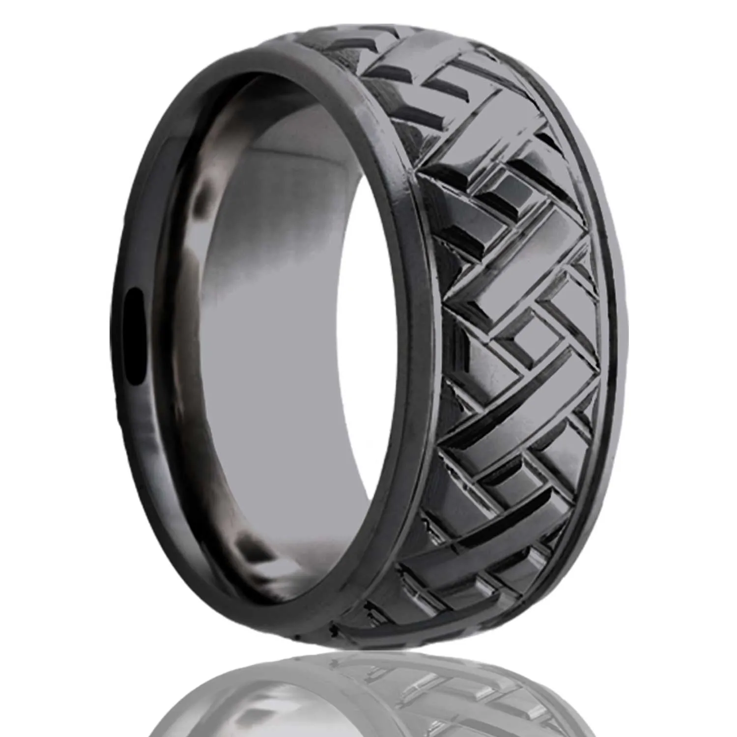 Dome Zirconium Ring with a Milled Pattern