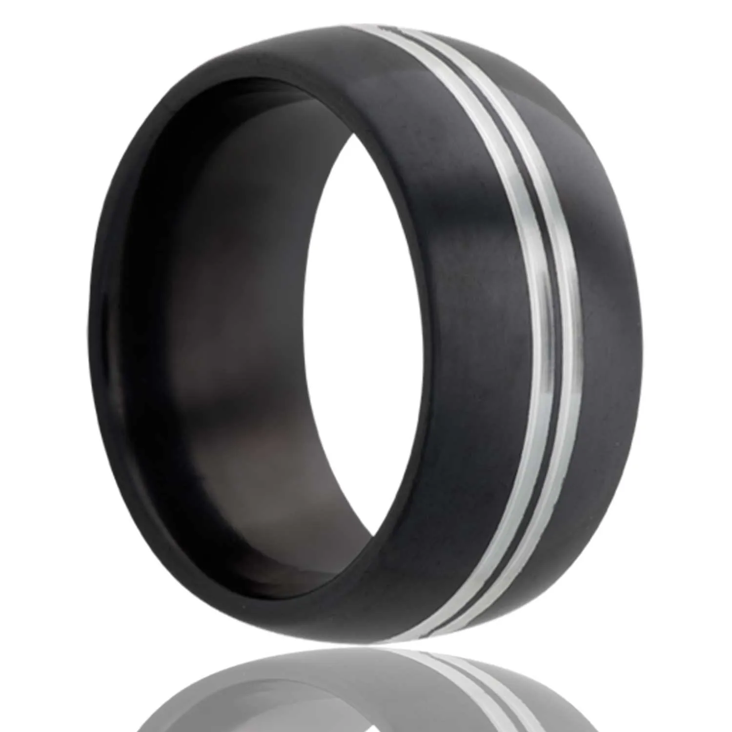 Dome Zirconium Ring with Two Polished Grooves