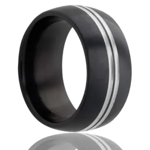 Dome Zirconium Ring with Two Polished Grooves