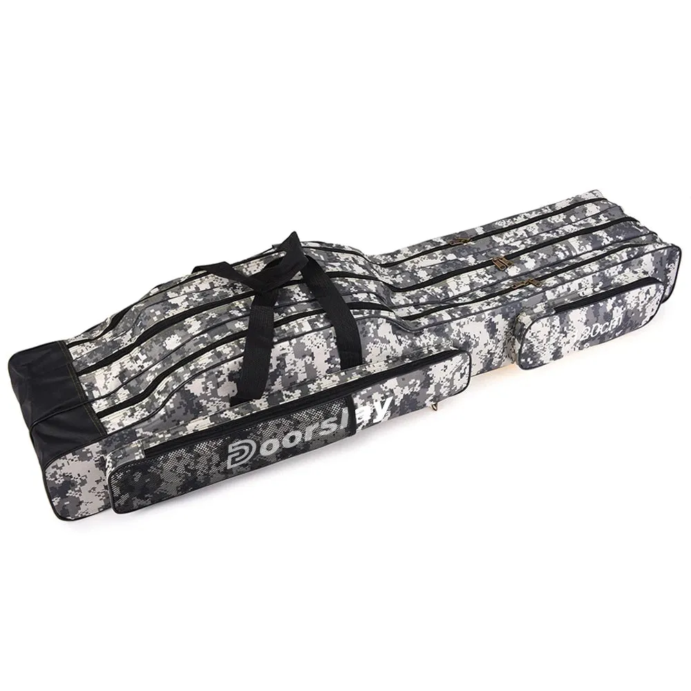 Doorslay 3 Layers Fishing Bag Portable Folding Fishing Rod Reel Bag Fishing Tackle Carry Case Travel Storage Bag Fishing Goods