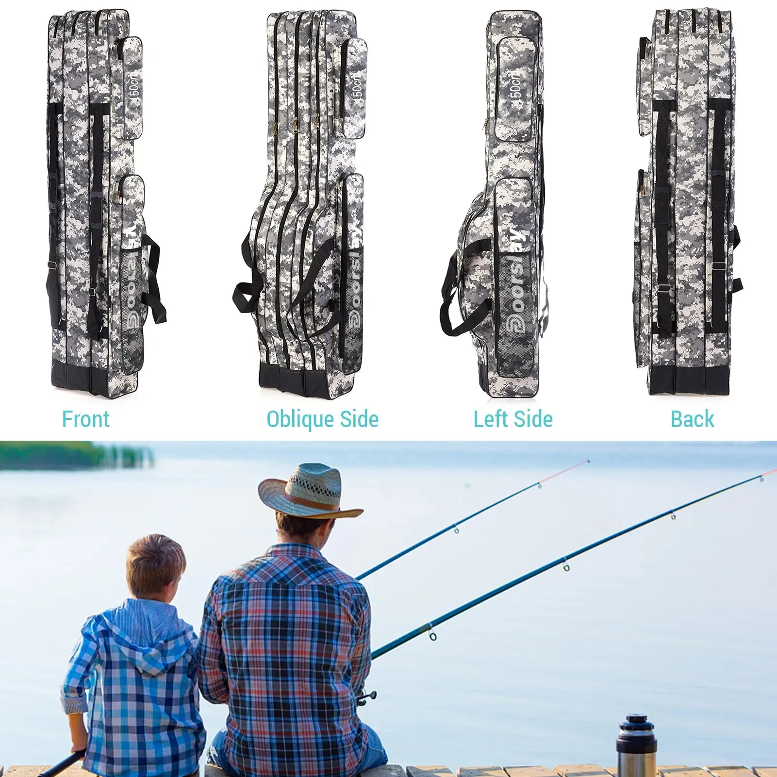 Doorslay 3 Layers Fishing Bag Portable Folding Fishing Rod Reel Bag Fishing Tackle Carry Case Travel Storage Bag Fishing Goods